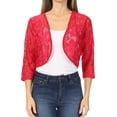 thumbnail image 1 of Moa Collection Women's Lace Crochet Bolero Open Cardigan with Sheer 3/4 Sleeves, 1 of 6