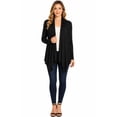 thumbnail image 1 of Moa Collection Women's Long Sleeve Draped Neck Open Front Waist Length Solid Cardigan, 1 of 6