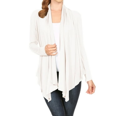 Moa Collection Women's Long Sleeve Draped Neck Open Front Waist Length Solid Cardigan