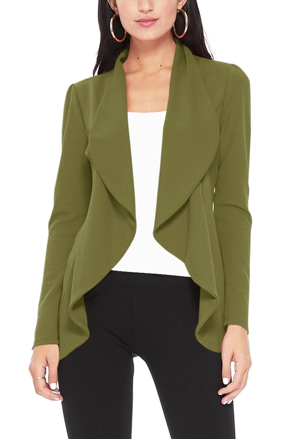 Women's Long Sleeve Open Front Blazer Solid Office Jacket (S-3XL)