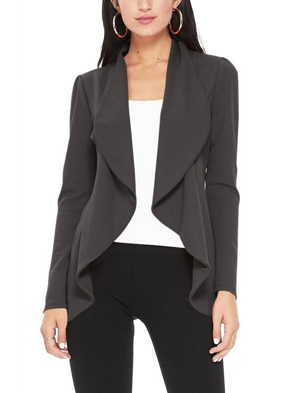 Moa Collection Women's Long Sleeve Open Front Blazer Solid Office Jacket (S-3XL)