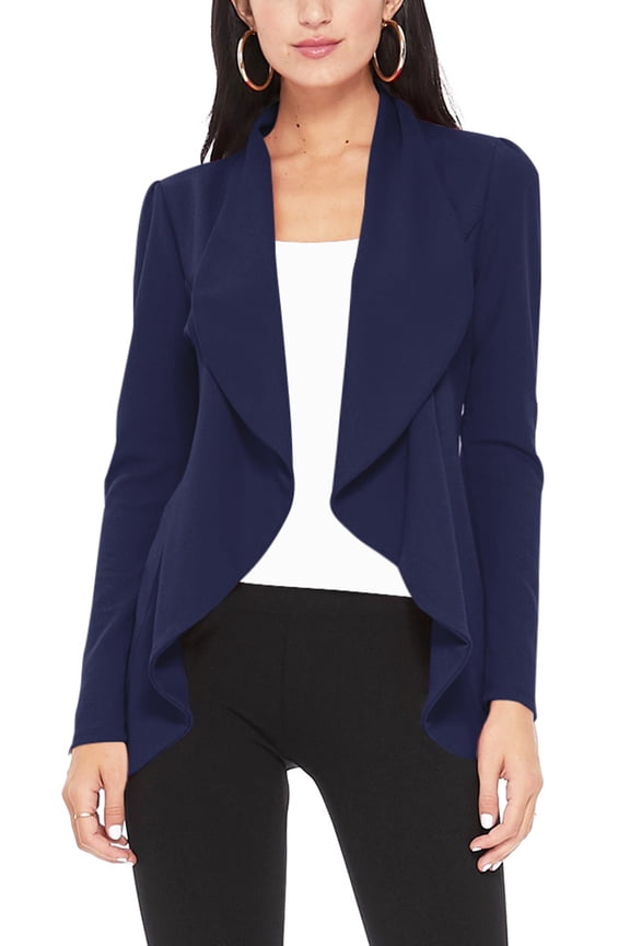Moa Collection Women's Long Sleeve Open Front Blazer Solid Office Jacket (S-3XL)