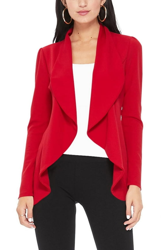 Moa Collection Women's Long Sleeve Open Front Blazer Solid Office Jacket (S-3XL)