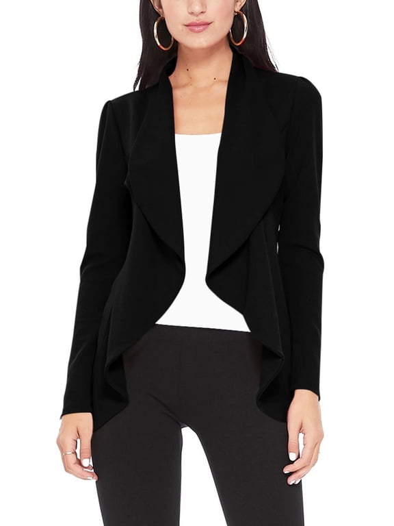 Women's Long Sleeve Open Front Blazer, Solid Office Jacket (S-3XL)
