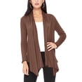 thumbnail image 1 of Moa Collection Women's Long Sleeve Relaxed Loose Fit Draped Neck Open Front Waist Length Solid Cardigan, 1 of 6