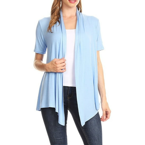 Women's Loose Fit Short Sleeve Draped Open Front Office Wear Solid Cardigan