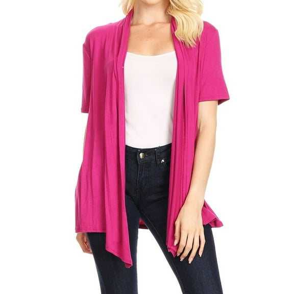 Women's Loose Fit Short Sleeve Draped Open Front Office Wear Solid Cardigan