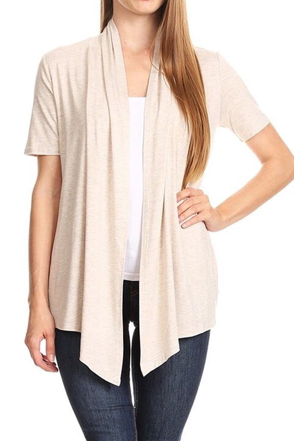 Women's Loose Fit Short Sleeve Draped Open Front Office Wear Solid Cardigan