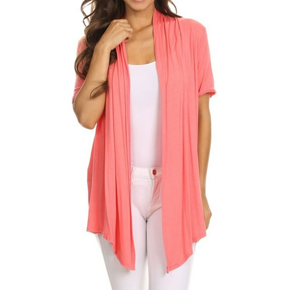 Women's Loose Fit Short Sleeve Draped Open Front Office Wear Solid Cardigan