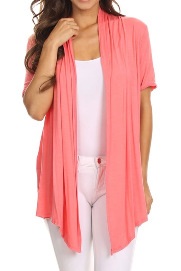 Women's Loose Fit Short Sleeve Draped Open Front Office Wear Solid Cardigan