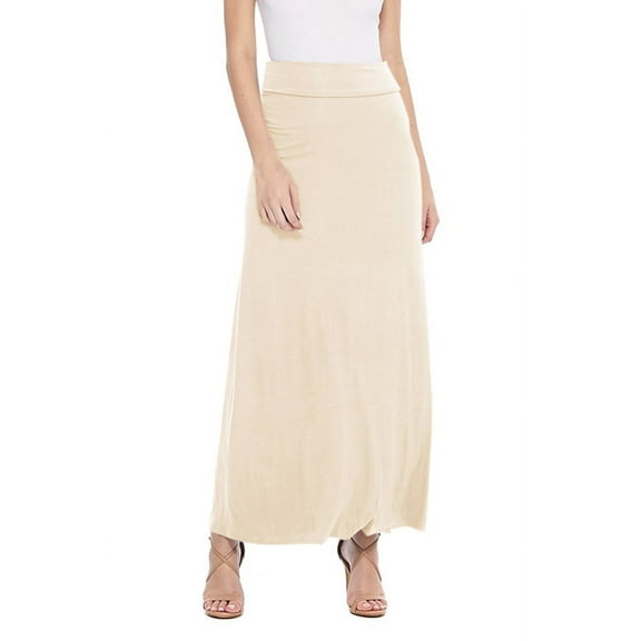 Moa Collection Women's Maxi Length High Waist Foldable Waistband Solid Skirt