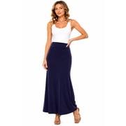 Women's Maxi Length High Waist Foldable Waistband Solid Skirt