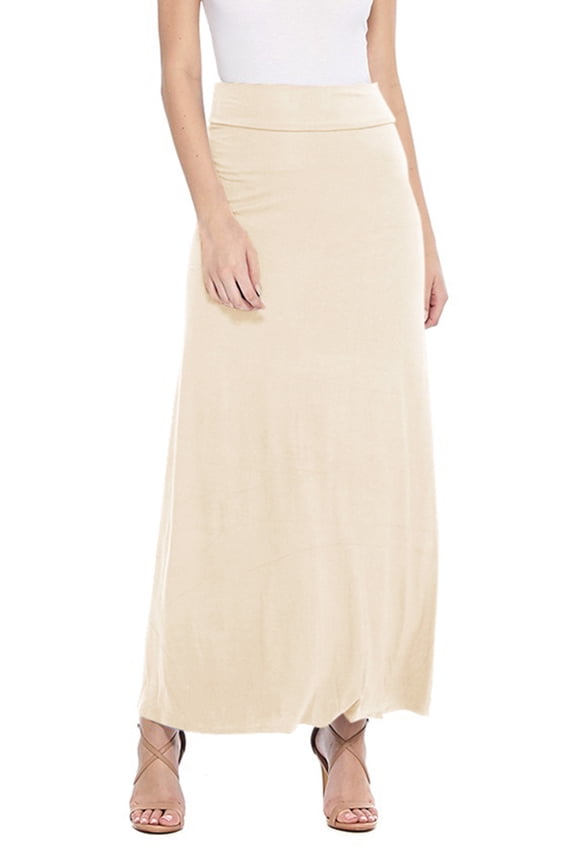Women's Maxi Length High Waist Foldable Waistband Solid Skirt