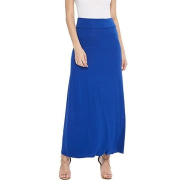 Moa Collection Women's Maxi Length High Waist Foldable Waistband Solid Skirt
