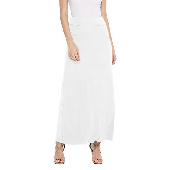 Moa Collection Women's Maxi Length High Waist Foldable Waistband Solid Skirt