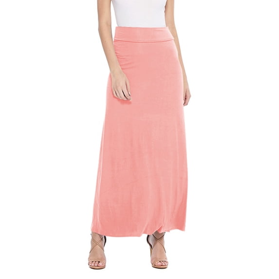Women's Maxi Length High Waist Foldable Waistband Solid Skirt