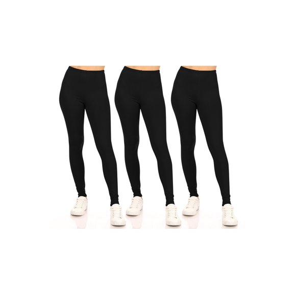Moa Collection Women's Plus Casual Stretch Pull On High Waist Solid Basic Leggings Pants S-3XL (Pack of 3) Black-Black-Black 2XL