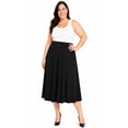 thumbnail image 1 of Women's Plus Size A-Line Casual Flared High Waist Elastic Band Solid Midi Skirt, 1 of 8