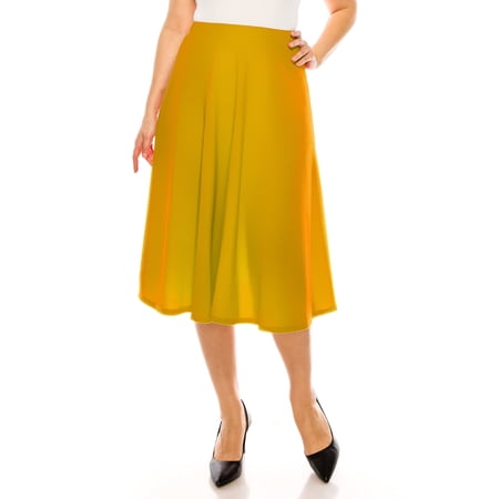 Women's Plus Size A-Line Casual Flared High Waist Elastic Band Solid Midi Skirt