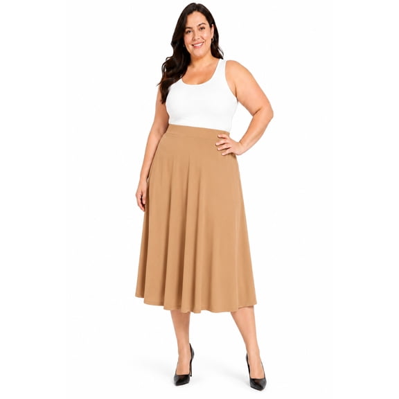 Women's Plus Size A-Line Casual Flared High Waist Elastic Band Solid Midi Skirt
