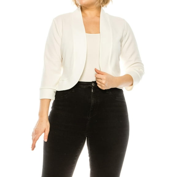 Moa Collection Women's Plus Size Casual 3/4 Sleeve Bolero Open Front Cardigan Jacket Blazer, Female