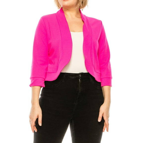 Moa Collection Women's Plus Size Casual 3/4 Sleeve Bolero Open Front Cardigan Jacket Blazer, Female