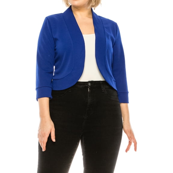 Moa Collection Women's Plus Size Casual 3/4 Sleeve Bolero Open Front Cardigan Jacket Blazer, Female
