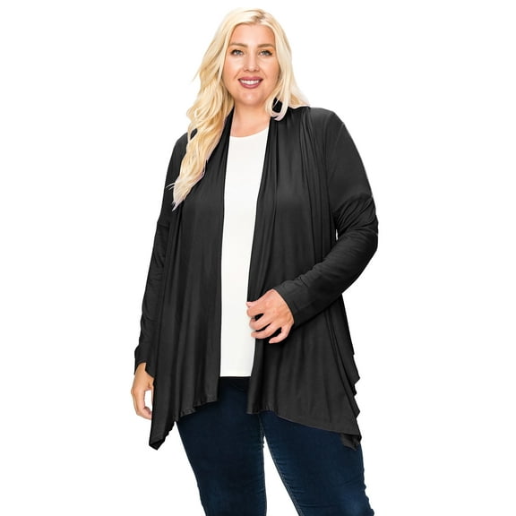 Moa Collection Women's Plus Size Casual Long Sleeve Drape Open Front Cardigan