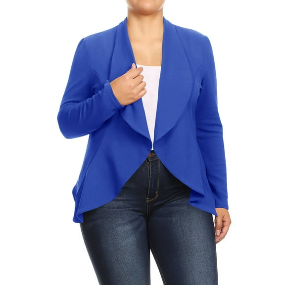 Women's Plus Size Casual Long Sleeves Open Front Solid Office Work Wear Blazer Jacket
