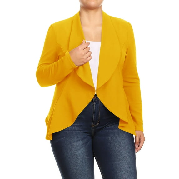 Women's Plus Size Casual Long Sleeves Open Front Solid Office Work Wear Blazer Jacket