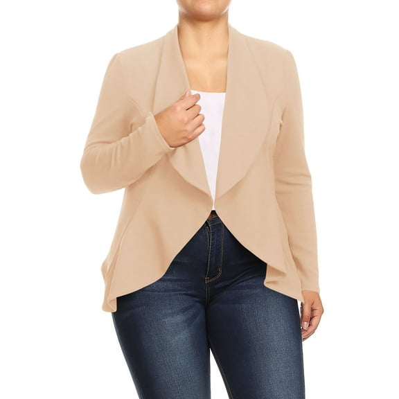 Women's Plus Size Casual Long Sleeves Open Front Solid Office Work Wear Blazer Jacket