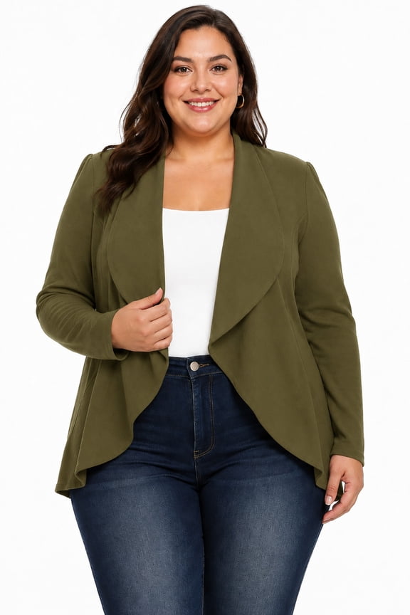 Women's Plus Size Casual Long Sleeves Open Front Solid Office Work Wear Blazer Jacket