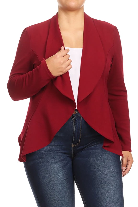 Women's Plus Size Casual Long Sleeves Open Front Solid Office Work Wear Blazer Jacket