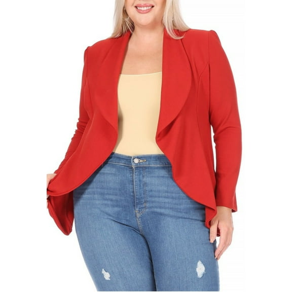 Women's Plus Size Casual Long Sleeves Open Front Solid Office Work Wear Blazer Jacket