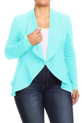Women's Plus Size Casual Long Sleeves Open Front Solid Office Work Wear Blazer Jacket