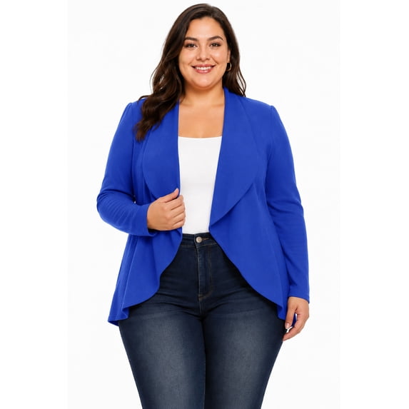 Women's Plus Size Casual Long Sleeves Open Front Solid Office Work Wear Blazer Jacket
