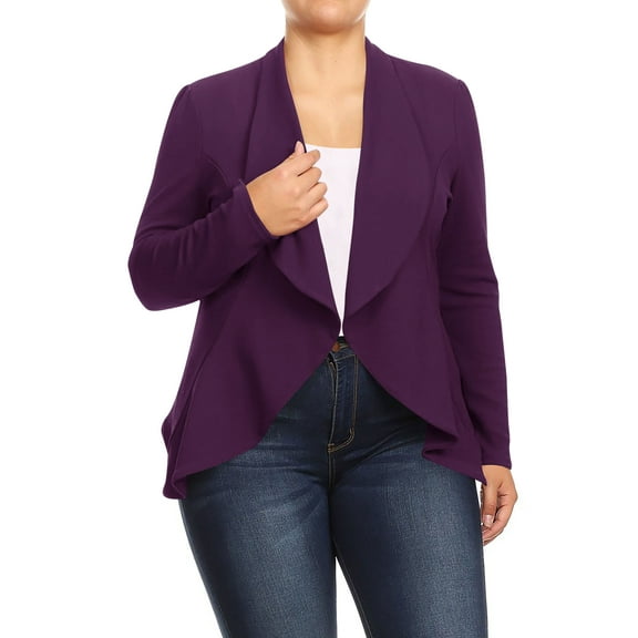 Women's Plus Size Casual Long Sleeves Open Front Solid Office Work Wear Blazer Jacket