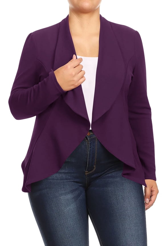Women's Plus Size Casual Long Sleeves Open Front Solid Office Work Wear Blazer Jacket