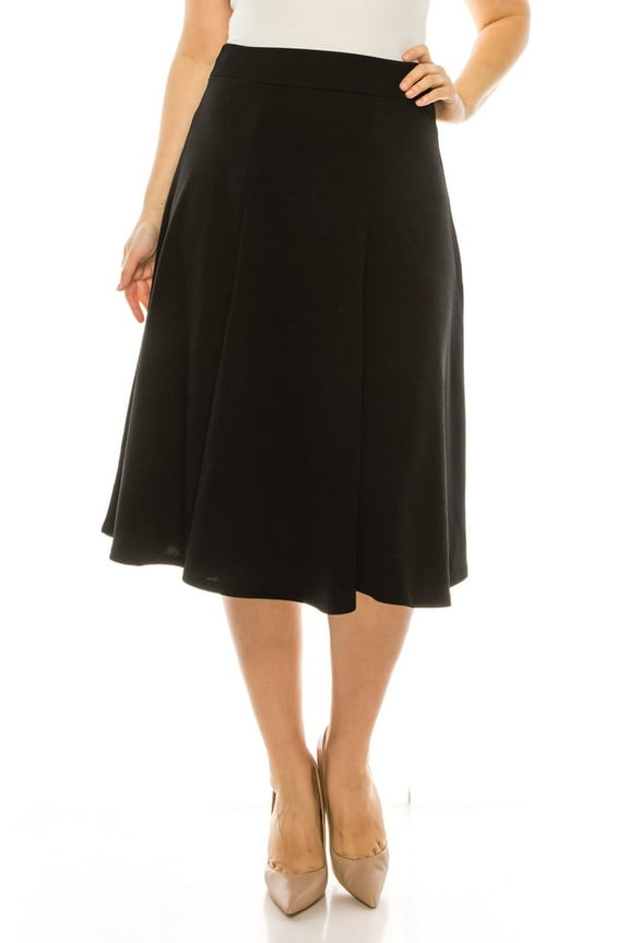 Women's Plus Size Classic Solid Flared Lightweight Elastic Waist Long Midi A-Line Skirt, Female