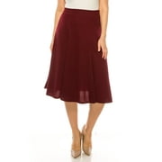 Moa Collection Women's Plus Size Classic Solid Flared Lightweight Elastic Waist Long Midi A-Line Skirt, Female