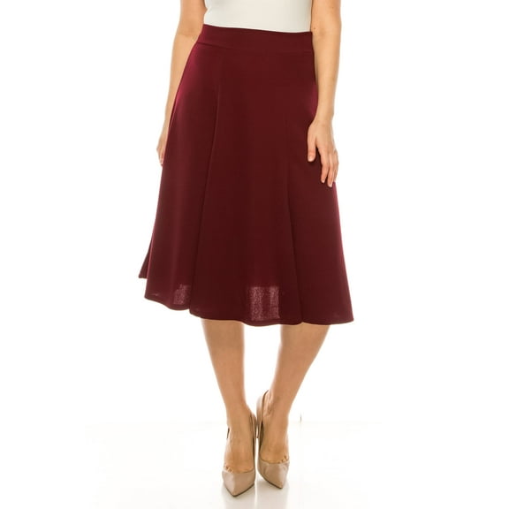 Moa Collection Women's Plus Size Classic Solid Flared Lightweight Elastic Waist Long Midi A-Line Skirt, Female