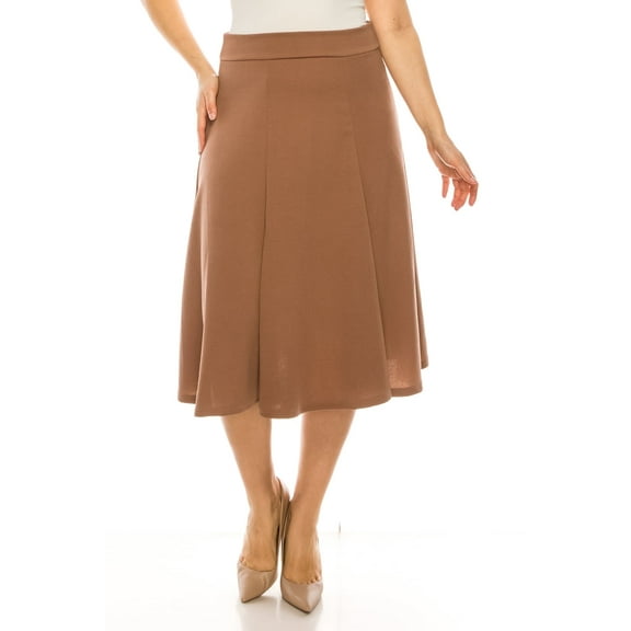 Moa Collection Women's Plus Size Classic Solid Flared Lightweight Elastic Waist Long Midi A-Line Skirt, Female
