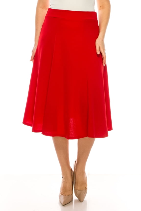 Women's Plus Size Classic Solid Flared Lightweight Elastic Waist Long Midi A-Line Skirt, Female