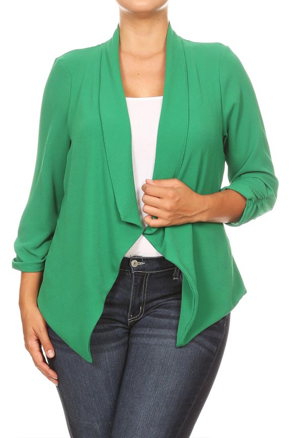 Women's Plus Size Draped Neck Open Front Loose Fit Solid Cardigan Jacket , Female