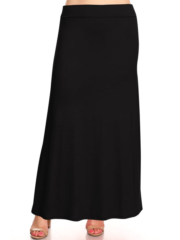 Women's Plus Size Foldable Waist Solid Maxi Skirt