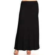 MOA COLLECTION Women's Plus Size Elastic Band Foldable High Waist Relaxed Solid Long Maxi Skirt
