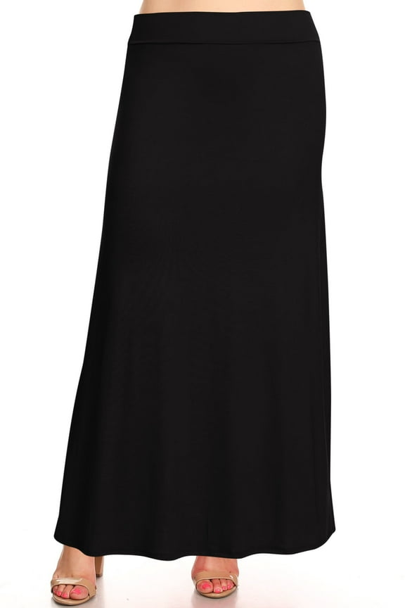 Women's Plus Size Elastic Band Foldable High Waist Relaxed Solid Long Maxi Skirt