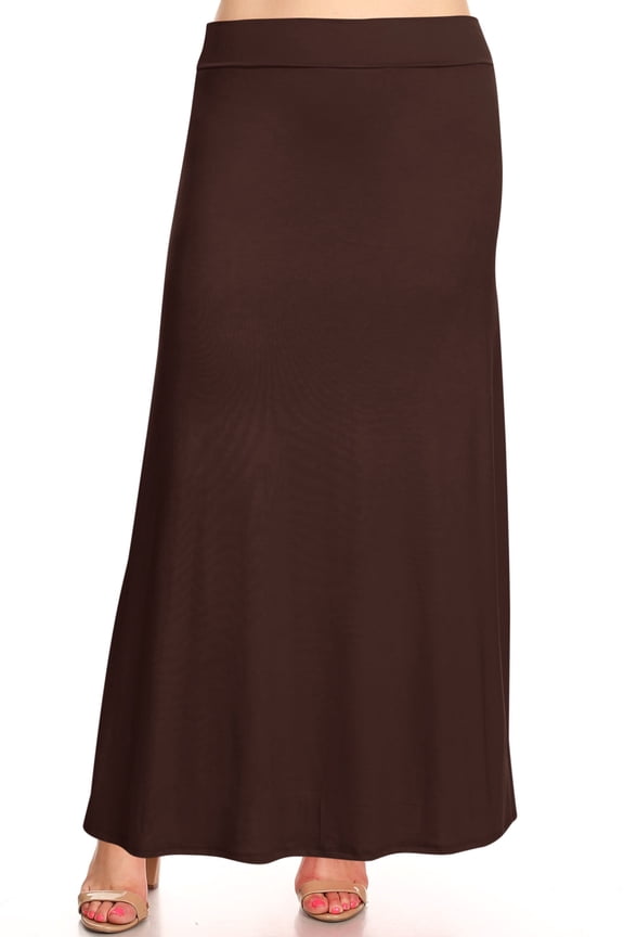 Women's Plus Size Elastic Band Foldable High Waist Relaxed Solid Long Maxi Skirt