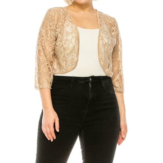 Moa Collection Women's Plus Size Lace Crochet Bolero Open Cardigan Sheer Cover-Up
