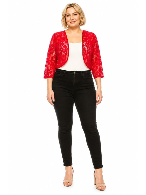 Women's Plus Size Lace Crochet Bolero Open Cardigan Sheer Cover-Up